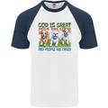 Dogs God is Great Christian Christianity Jesus Mens S/S Baseball T-Shirt White/Navy Blue