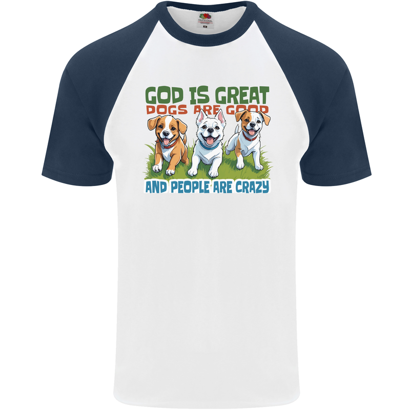 Dogs God is Great Christian Christianity Jesus Mens S/S Baseball T-Shirt White/Navy Blue