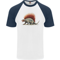 Dimetrodon Dinosaur Mens S/S Baseball T-Shirt White/Navy Blue