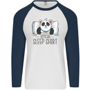 Panda Bear Funny Sleep Sleeping Nightwear Mens L/S Baseball T-Shirt White/Navy Blue