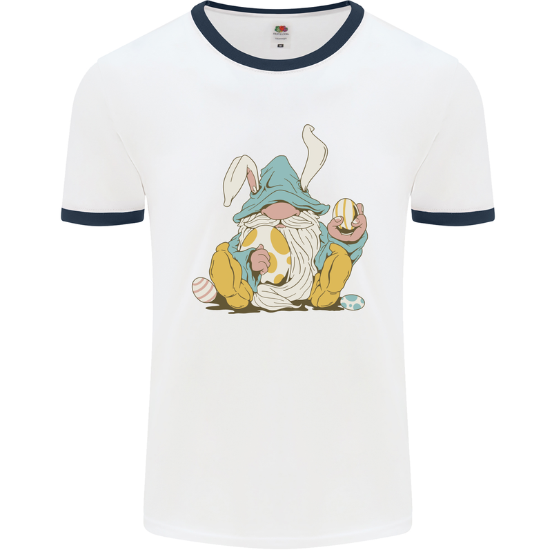 Easter Gnome With Eggs and Bunny Ears Mens Ringer T-Shirt White/Navy Blue