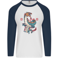 Chinese Zodiac Shengxiao Year of the Dragon Mens L/S Baseball T-Shirt White/Navy Blue