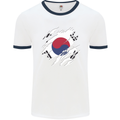 Torn South Korea Flag Korean Day Football Mens Ringer T-Shirt White/Navy Blue