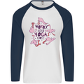 Worry Less Yoga More Mens L/S Baseball T-Shirt White/Navy Blue