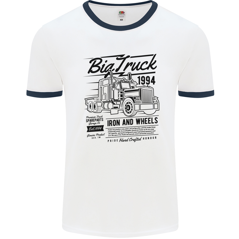 HGV Driver Big Truck Lorry Mens Ringer T-Shirt White/Navy Blue