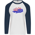 Happy Australia National Day Flag Mens L/S Baseball T-Shirt White/Navy Blue