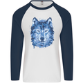 A Polygon Wolf Mens L/S Baseball T-Shirt White/Navy Blue