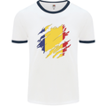 Torn Romania Flag Romanian Day Football Mens Ringer T-Shirt White/Navy Blue