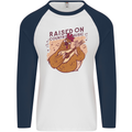 A Chicken Raised on Country Music Mens L/S Baseball T-Shirt White/Navy Blue