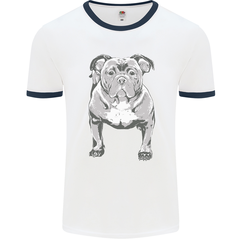 American Bully Striking a Pose Dog Mens Ringer T-Shirt White/Navy Blue