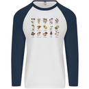 Mushroom Species Foraging Mycology Mens L/S Baseball T-Shirt White/Navy Blue