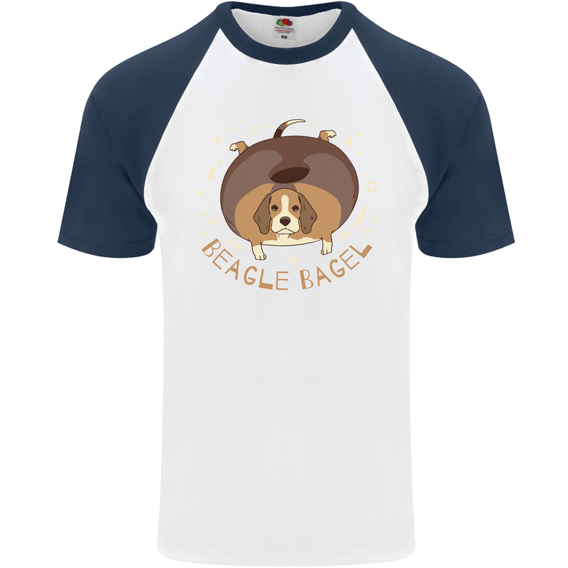 Beagle Bagel Funny Dog Mens S/S Baseball T-Shirt White/Navy Blue