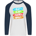 Eat Sleep Game Funny Gamer Gamming Mens L/S Baseball T-Shirt White/Navy Blue