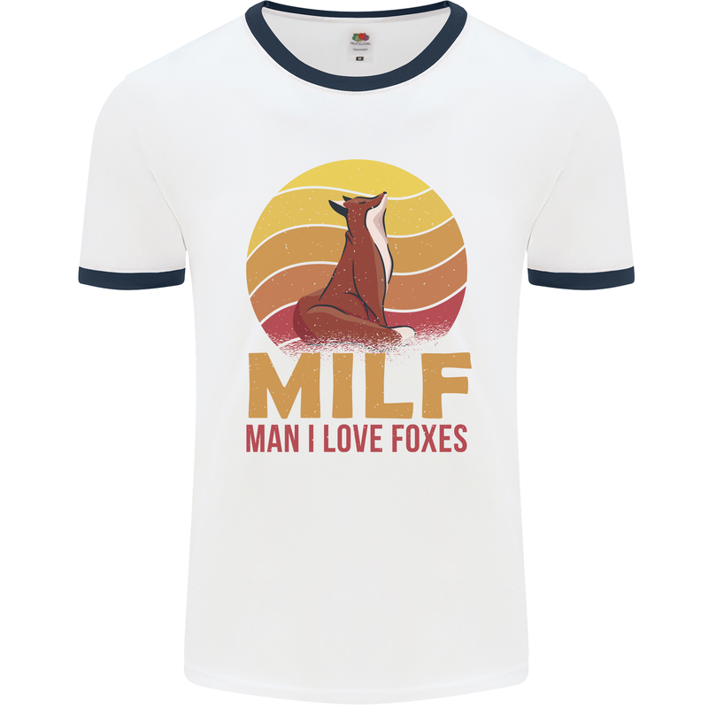 MILF Man I Love Foxes Fox Mens Ringer T-Shirt White/Navy Blue