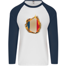 The French Tricolour Flag Fire France Mens L/S Baseball T-Shirt White/Navy Blue