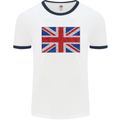 Mosaic Union Jack Flag Great Britain UK Mens Ringer T-Shirt White/Navy Blue