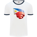 Curled Philippines Flag Philipino Day Football Mens Ringer T-Shirt White/Navy Blue