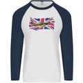 Hawker Hurricane with the Union Jack Mens L/S Baseball T-Shirt White/Navy Blue