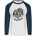 Cafe Racer Old Racing Motorcycle Biker Mens L/S Baseball T-Shirt White/Navy Blue