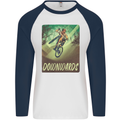 Downhill Mountain Biking DH Cycling Bicycle Mens L/S Baseball T-Shirt White/Navy Blue