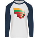 Curled Lithuania Flag Lithuania Day Football Mens L/S Baseball T-Shirt White/Navy Blue