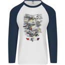 Dog Fight Parody Airforce RAF Funny Mens L/S Baseball T-Shirt White/Navy Blue
