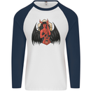 Devil Woman Guitar Death Heavy Metal Rock Mens L/S Baseball T-Shirt White/Navy Blue