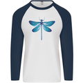 A Blue Dragonfly Mens L/S Baseball T-Shirt White/Navy Blue