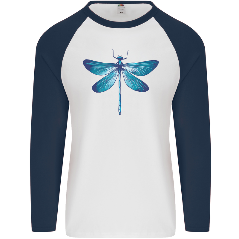 A Blue Dragonfly Mens L/S Baseball T-Shirt White/Navy Blue