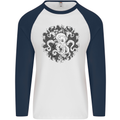 An Octopus in the Deep Ocean Sailor Sailing Mens L/S Baseball T-Shirt White/Navy Blue