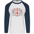 London Coat of Arms St Georges Day England Mens L/S Baseball T-Shirt White/Navy Blue