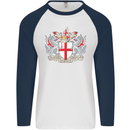 London Coat of Arms St Georges Day England Mens L/S Baseball T-Shirt White/Navy Blue