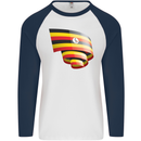 Curled Uganda Flag Ugandan Day Football Mens L/S Baseball T-Shirt White/Navy Blue