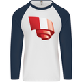 Curled Peru Flag Peruvian Day Football Mens L/S Baseball T-Shirt White/Navy Blue