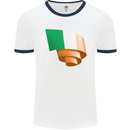 Curled Ireland Flag Irish St Patricks Day Football Mens Ringer T-Shirt White/Navy Blue