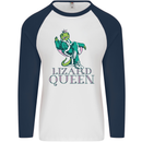 Lizard Queen Chameleon Bearded Dragon Mens L/S Baseball T-Shirt White/Navy Blue