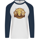 Free Kisses Animals Cow Monkey Giraffe Mens L/S Baseball T-Shirt White/Navy Blue