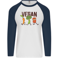 Vegan Fitness Mens L/S Baseball T-Shirt White/Navy Blue