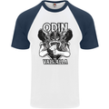 Odin Valhalla Viking Warrior Mens S/S Baseball T-Shirt White/Navy Blue