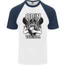 Odin Valhalla Viking Warrior Mens S/S Baseball T-Shirt White/Navy Blue