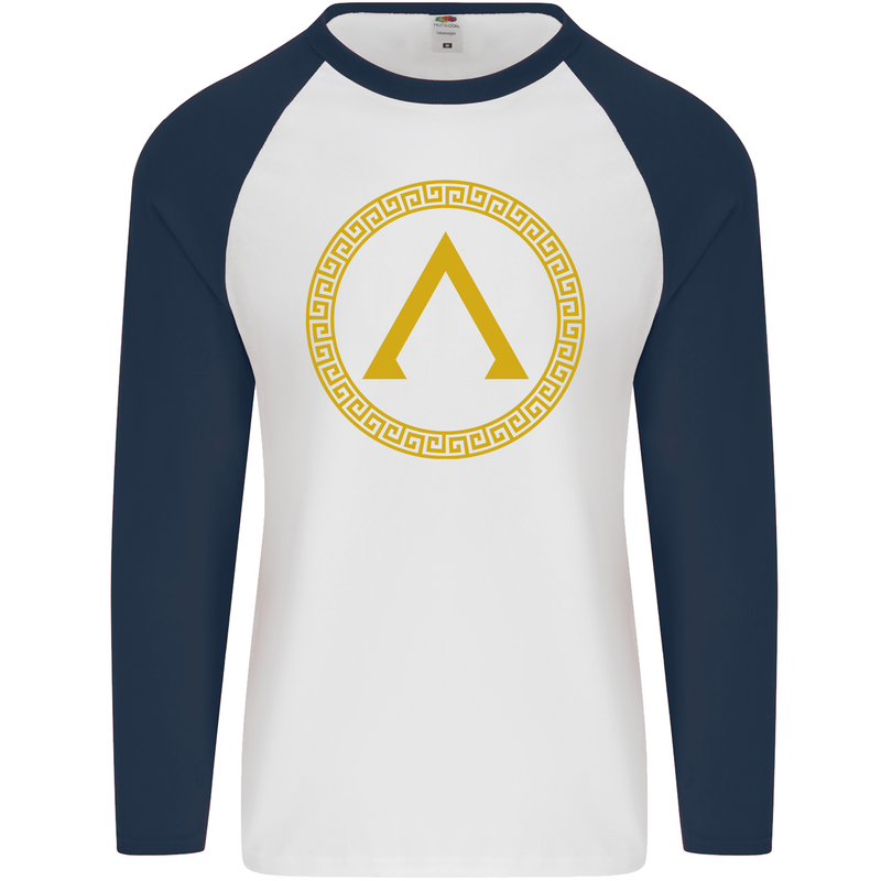 Lambda Gym Spartan Bodybuilding Fitness Mens L/S Baseball T-Shirt White/Navy Blue