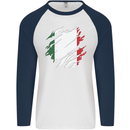 Torn Italy Flag Italians Day Football Mens L/S Baseball T-Shirt White/Navy Blue