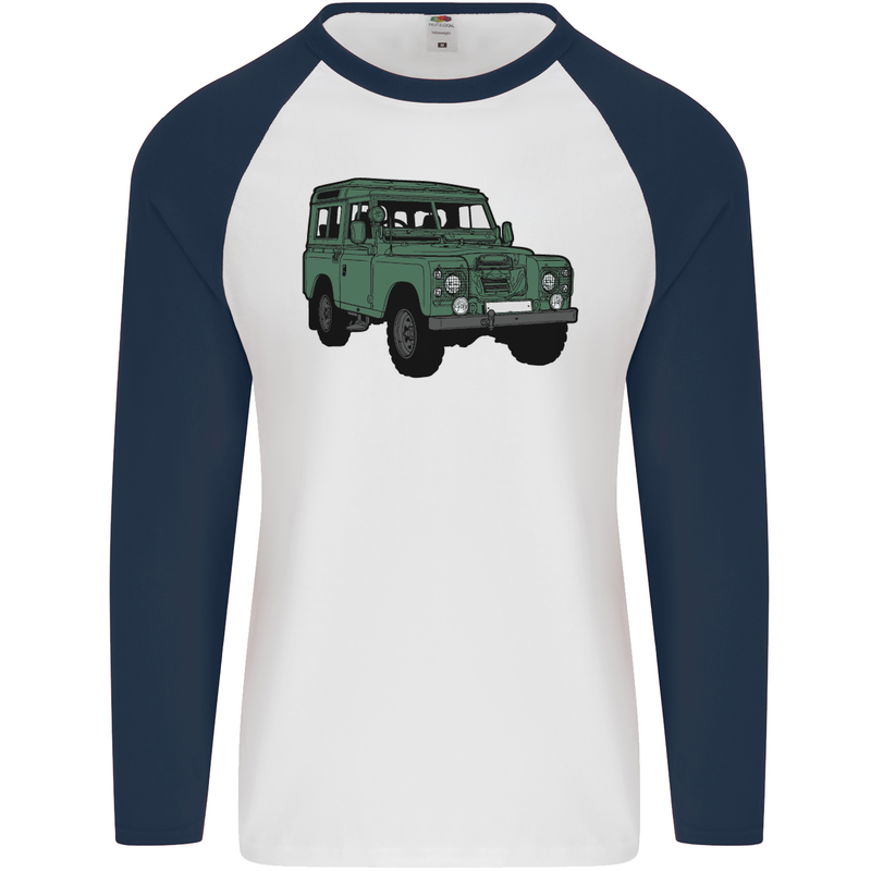 4X4 Off Road Roading 4 Wheel Drive Mens L/S Baseball T-Shirt White/Navy Blue