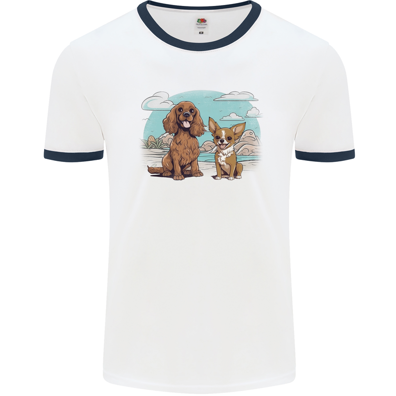 A Chihuahua & Cocker Spaniel Dogs Mens Ringer T-Shirt White/Navy Blue