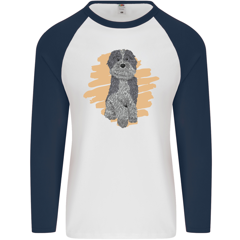 Aussie Doodle Mens L/S Baseball T-Shirt White/Navy Blue