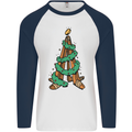 Hockey Christmas Tree Mens L/S Baseball T-Shirt White/Navy Blue