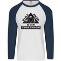 Triathlon Triangle Running Swimming Cycling Mens L/S Baseball T-Shirt White/Navy Blue