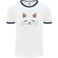 Cute Cat Face Mens Ringer T-Shirt White/Navy Blue