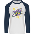 Mardi Gras Lets Party Mens L/S Baseball T-Shirt White/Navy Blue