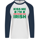 Kiss Me I'm Pretending to Be Irish Mens L/S Baseball T-Shirt White/Navy Blue